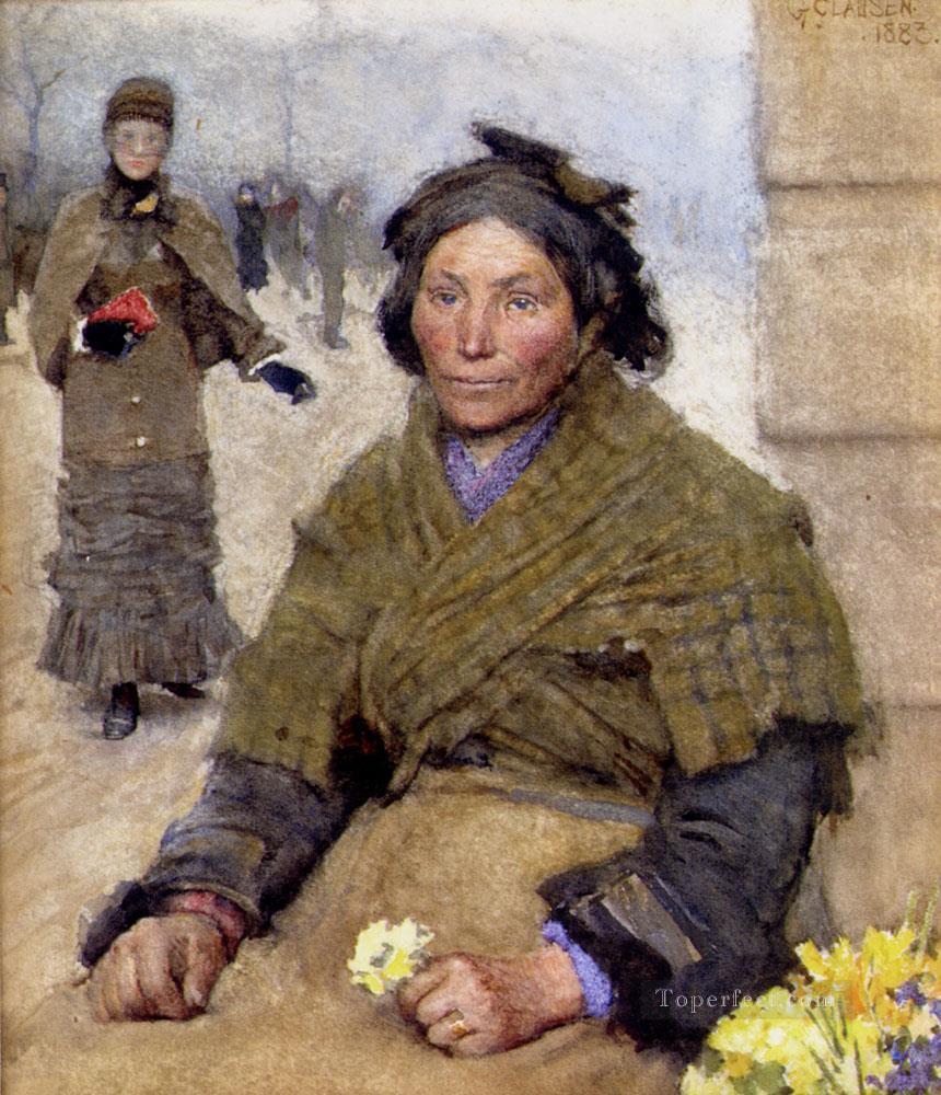 Flora The Gypsy Flower Seller modern peasants impressionist Sir George Clausen Oil Paintings